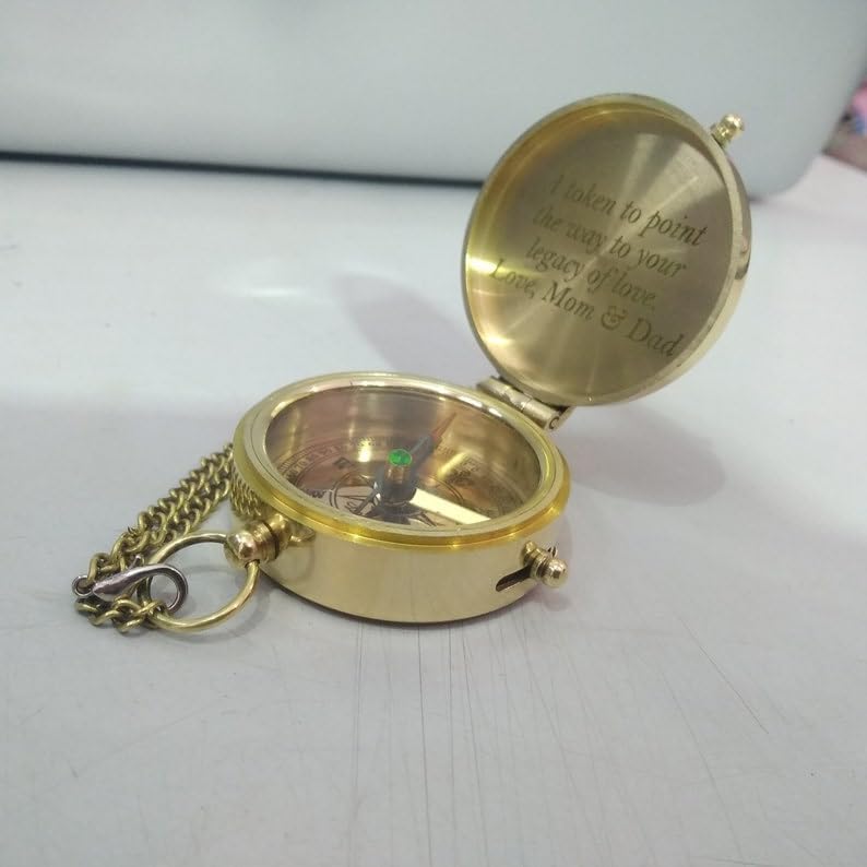 Custom Engraved Solid Shiny Brass Flat 2'' Pocket Compass Decorative Collectible Home Décor Valentine's Gift Item Wedding Gift