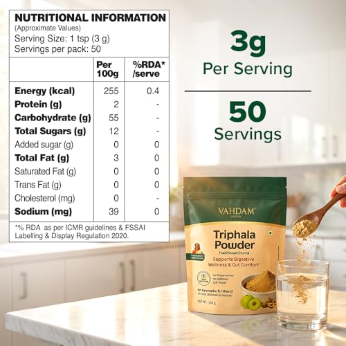 Image of VAHDAM Triphala Powder 150g | Ayurvedic Tri-Blend of Amla, Bibhitaki & Haritaki | Supports Digestive Wellness & Gut Comfort | Non-GMO, Vegan | 50 Servings