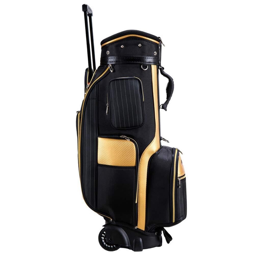 Golfschlägertaschen for Herren, schwarzer, Schwerer Tragetaschenständer mit Rädern und Hebeln | Leicht zu tragende Umhängetasche mit 3-Wege-Unterteilung for den Golfplatz