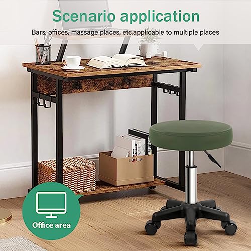 Image of FURWOO Round Rolling Stool Height Adjustable Stool with Wheels for Spa Salon Massage Green