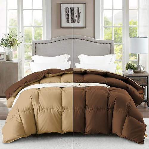 Image of Fluffy 600 GSM Winter Comforter Double Bed Size 90 inchX100 inch - 600 GSM Heavy Winter Quilt Microfiber Rajai /Duvet /Blanket Super Soft Double Bed - Beige /Chocolate Brown Color
