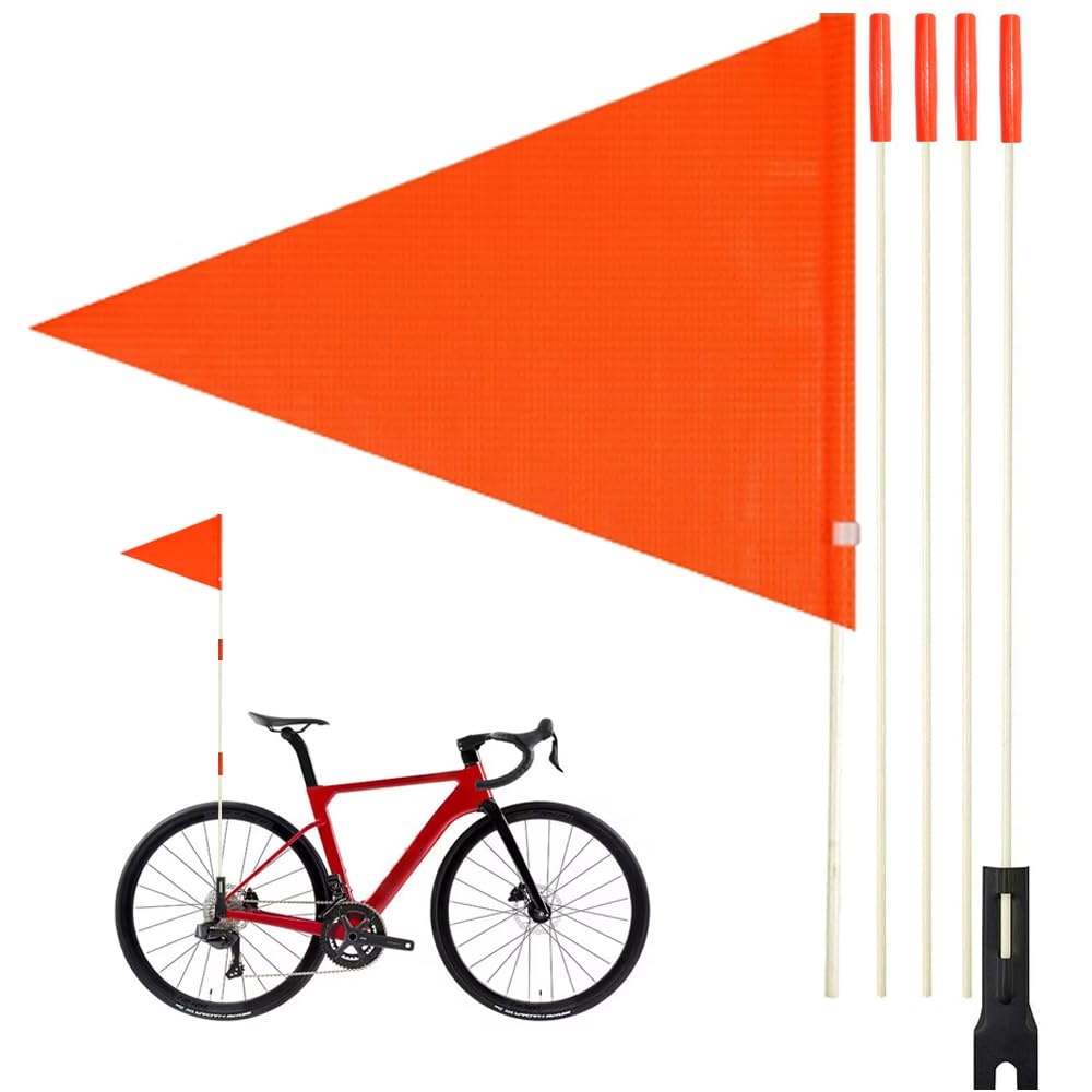 Uelfbaby Bike Safety Flag with Pole 6 Ft Adjustable Height Heavy Duty Fiberglass Pole Polyester Full Color Tear-Resistant Waterproof Orange Safety Flag