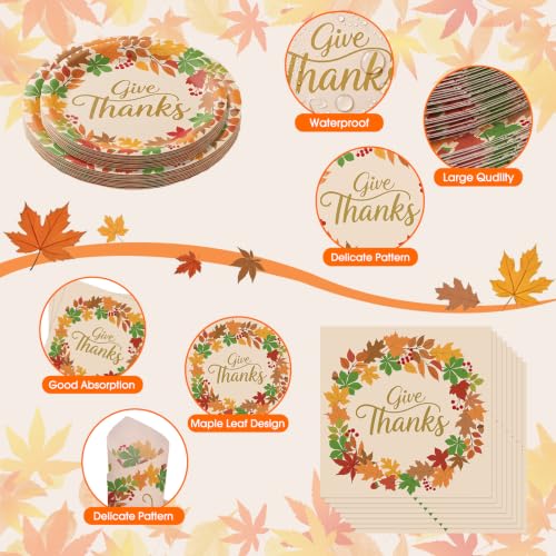 101 Pcs Thanksgiving Plates and Napkins, Maple Leaf Thanksgiving Paper Plates Napkins Cups Tablecloth Set, Disposable Give Thanks Dinnerware for Autumn Harvest Thanks Giving Party Decorations Supplies - image 3