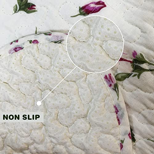 Ustide Long Rose Rug For Bedside, Rustic Pink Buds Runner Rug, Quilted Cotton Area Rug For Bedroom Hallway, Machine Washable And Easy Care (23.6''X70.8'') #TOP4