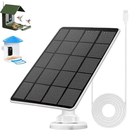 Solar Panel for Bird Feeder Continuously 3W Power Supply for Bird Feeder Camera Type-C Plug 360 Adjustment Bracket White
