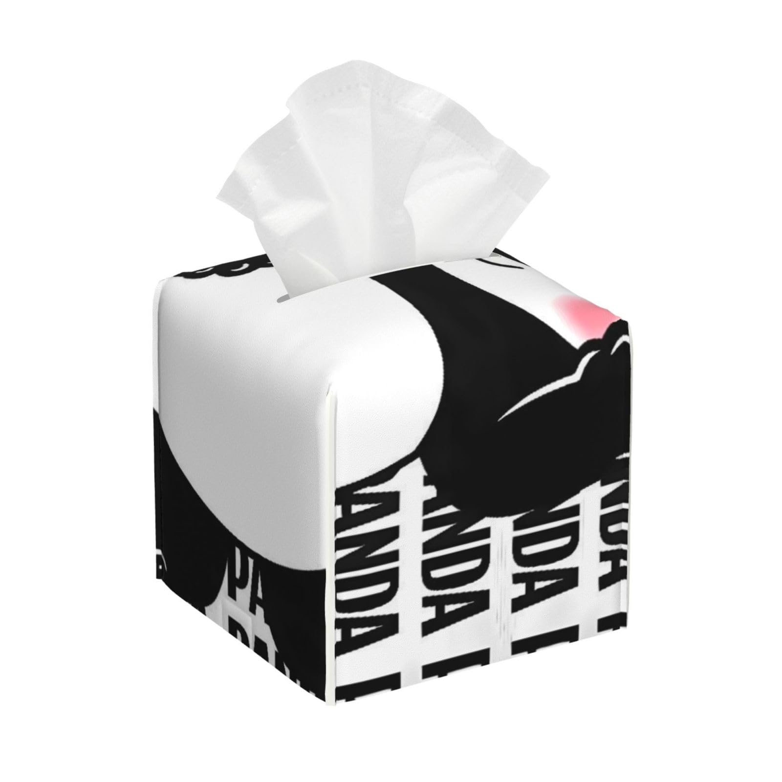 Funny Panda Dance Leather Tissue Box Cover Holder Square Facial Paper Organizer 5.2" X 5.2" X 5.2"