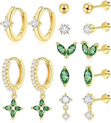 Gold Flat Back Stud Earrings Set Surgical Stainless Steel Dainty Cartilage Earring Pack for Women Men