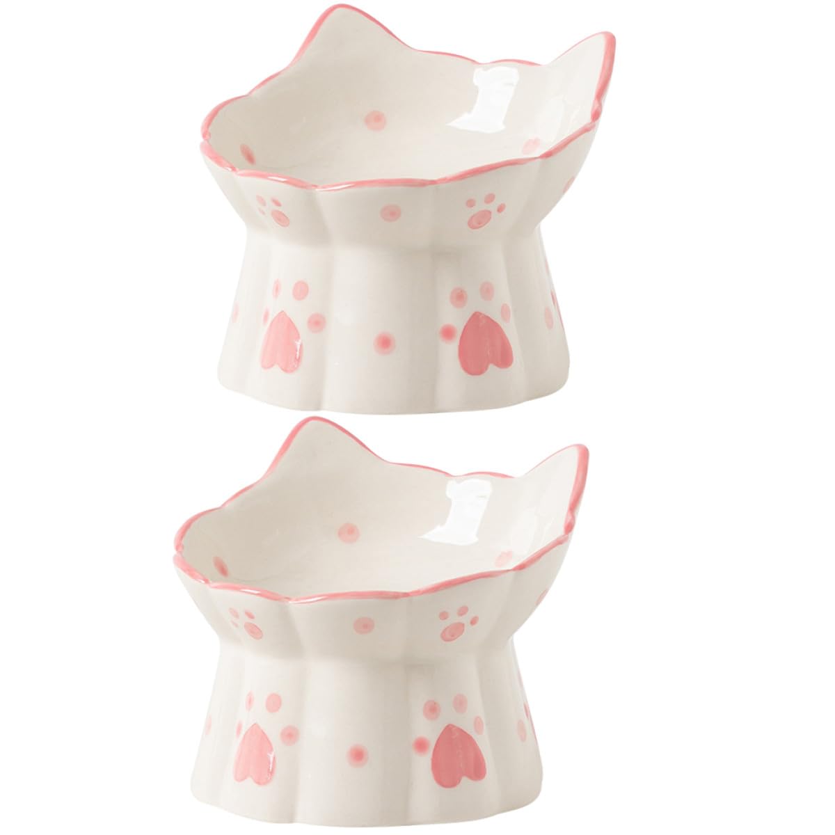 Beaupretty Gamelles Surélevées Antidérapantes pour Chat Lot de 2 en Céramique Design Oreilles de Chat, Cou et Bol Eau et Nourriture