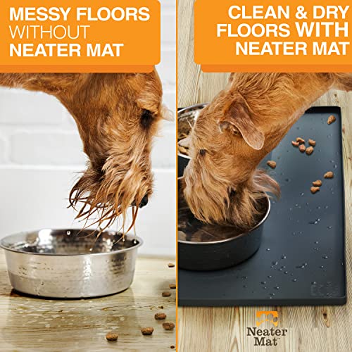 Image of Neater Pet Brands Neater Mat - Waterproof Silicone Pet Bowls Mat - Protect Floors from Food & Water (19 inch x 12 inch, Midnight Black)