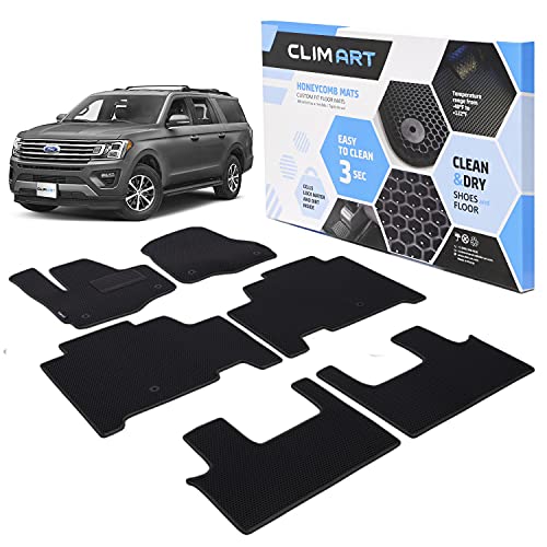 CLIM ART Honeycomb Custom Fit Floor Mats Compatible with Expedition/Navigator 2018-2023, 1&2 Row, Car Mats Floor Liner, All-Weather,Car Accessories Man & Woman,Black/Black - FL011618142