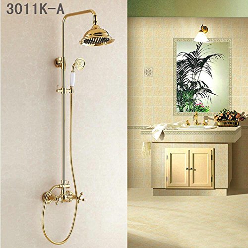 galvanoplástica Retro Grifo 2 estilo nuevo lujo oro latón ducha grifo Set Dual cerámica Asas Whirlpool Licuadora mano ducha bañera ducha grifo 9175