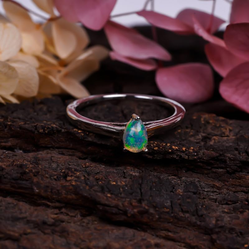 Bague fiançailles opale de feu véritable argent 925