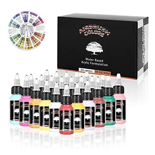SAGUDIO Pinturas Acrílicas para Aerografo 24 Unidades de 30 ml,Aerógrafo Prepare la Pistola.Traje de Pistola de Aire