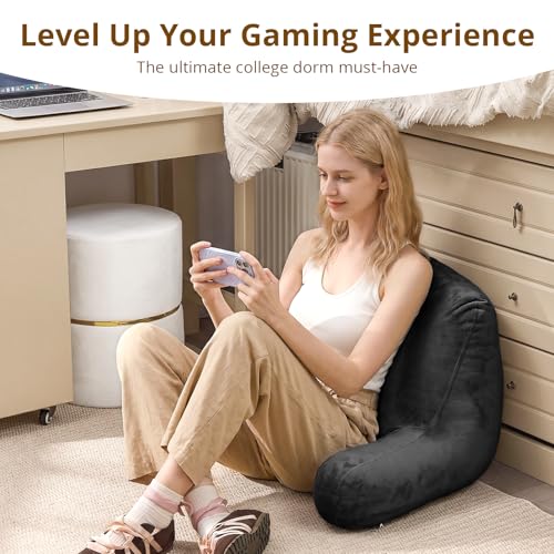 Image of Sasttie Reading Pillow, Velvet Back Pillow for Bed Sitting Up, Adult Back-Rest Support Cushion with Arms for Sit Up on Couch, Sofa, and Floor, Dorm Essentials, Reading Accessories, Black