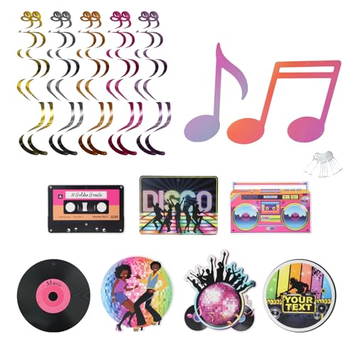 DEARBAG 9 peças kit decoração festa dos anos 80, festa dos anos 80 pendurar redemoinho decoração, redemoinhos pendentes de discoteca retro, redemoinhos sinal hip-hop 80s, para festa discoteca 80s
