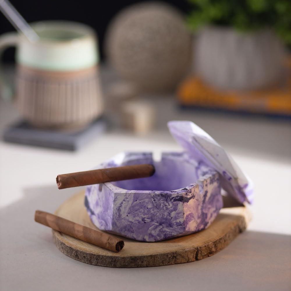 Hextray Orchid marble - Hexagonal Geometric Ashtray for Indoor, Outdoor, Car, Office or Home Decor (White & Purple)-image-48