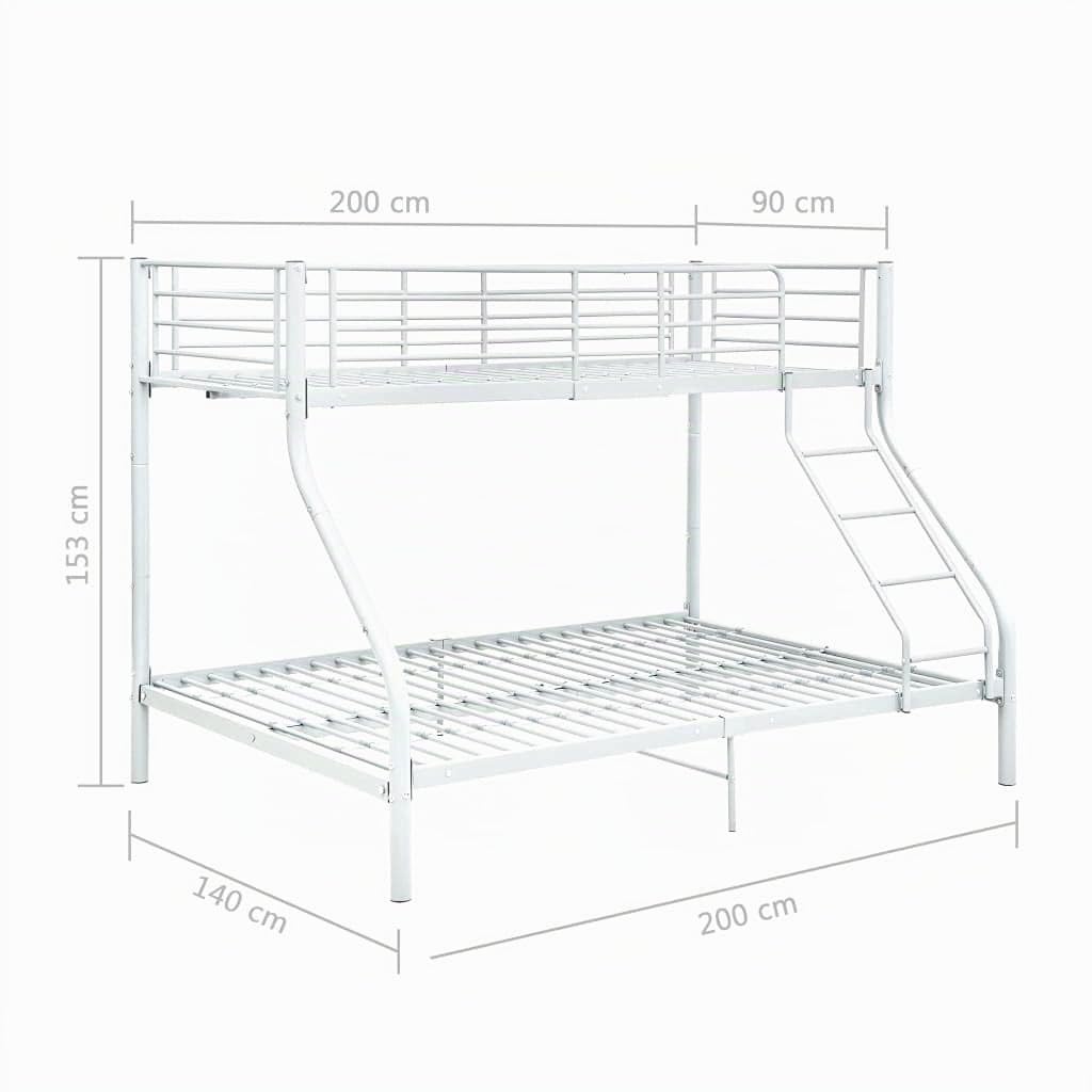 Homgoday literas Juveniles,Estructura de litera de Metal Blanco 140x200 cm/90x200 cm para niños, Adolescentes, Adultos, fácil de Montar