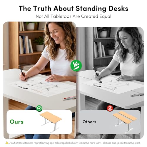 Image of FEZIBO One-Piece Standing Desk, 40 inchx24 inch Seamless Tabletop Electric Height Adjustable for Home Office, Study Rooms & Multi-Device Workstations, White