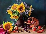 DIY Oil Painting by Numbers kit 16x20' for Adults Beginner Children, CaptainCrafts New Creative DIY Digital Oil Painting Kids Linen Canvas - Sunflower Potted Fruit Basket (Frameless)