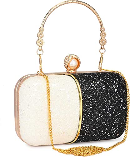 TOOBA Women's Handcrafted Beautiful Bling Box Clutch Bag (Black/White Pearl)