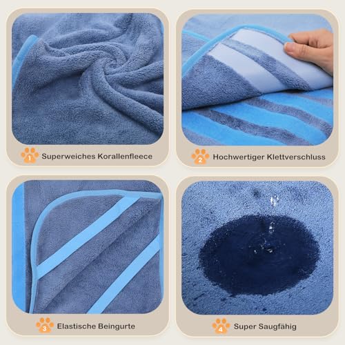 Zorela Hundebademantel, Superweicher Bademantel Hund aus Korallenvlies, Hunde Bademantel Hundehandtuch Extra Saugfähig für nach dem Bad, Strand, Pool