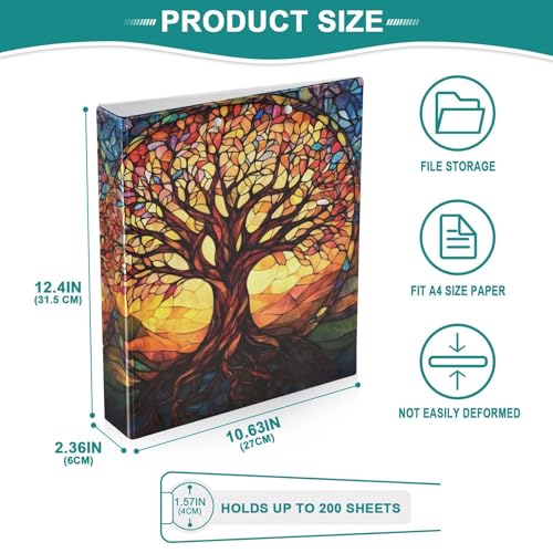 Image of 3 Ring Binder Tree of Life with Leaf 1.5 inch Binders Three Ring Binders with Clipboard Fit 8.5'' x 11'' Paper 3 Interior PVC Clear Pockets for Office Supplies
