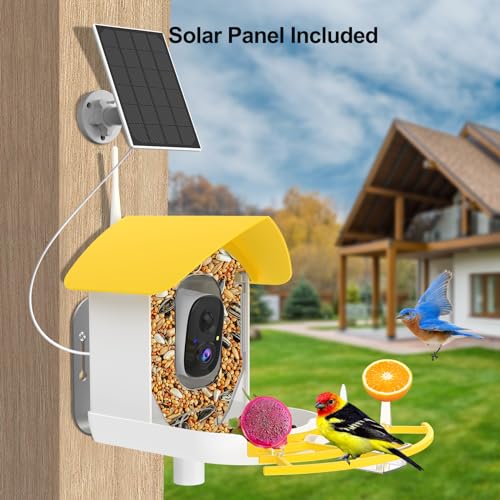 Image of Fazoxo Bird Feeder with Camera,Birds House Camera,Solar Powered,Yellow