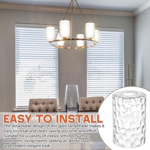 Image of Teenyyou 8 Pcs Clear Hammered Glass Shade Replacements for Pendant Light Fixtures Glass Lamp Shade Cover, 1-5 /8 Inch Fitter Base, 4 inchw x 6 inchh, Replacement Lamp Globe for Chandelier Wall Sconce
