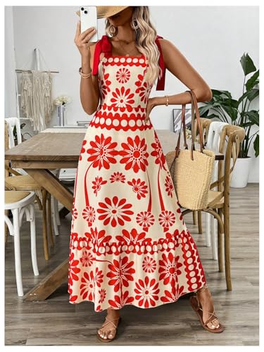 Image of Floerns Women's Vintage Sleeveless Tie Shoulder Sundress Floral Print Cami Maxi Dress