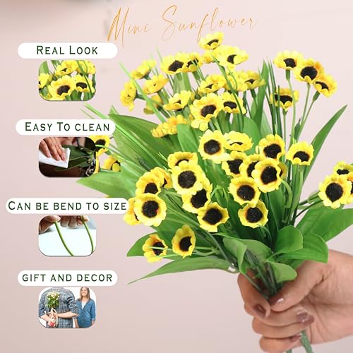Image of Art Street Artificial Sunflower Mini Fake Flowers Bundles | Floral Arrangements| Bunch for Vase |Ideal for Home Decor| Table Placement Office Desk | Set of 2, (11 Inch, Yellow) (Vase Not Included)