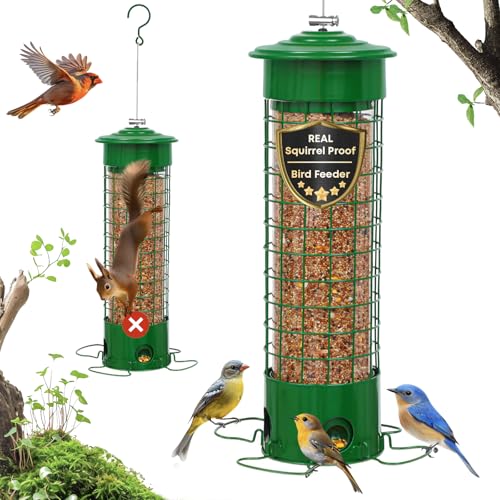 Squirrel Proof Bird Feeders,Bird Feeders for Outdoors for Viewing Lovers,4.5LB Large Capacity Design,Suspended All-Metal Trim 16.3 Inch All Weather Feeder