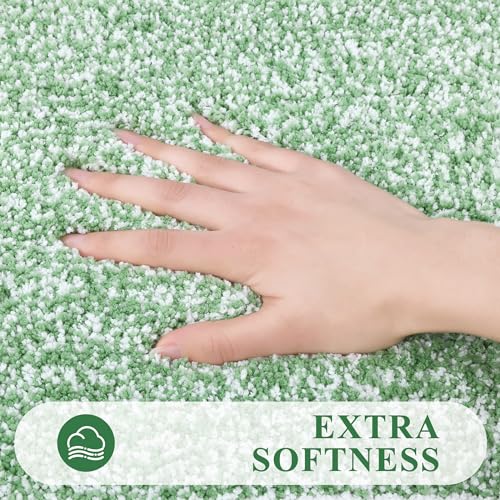 Pauwer Bathroom Rug Mat Set 3 Piece, Microfiber Shaggy Bath Set, Non-Slip Ultra Soft Carpet Mats, Absorbent with U-Shaped Toilet for Bathroom, Tub, Shower, Green