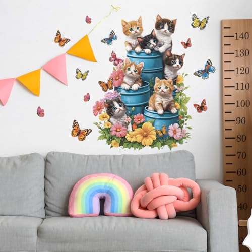 Vinilos Decorativos Kittens con Mariposas y Flores miniatura 3