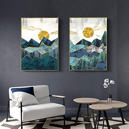 Paysage de montagne mur art toile peinture affiche nordique abstrait géométrique salon