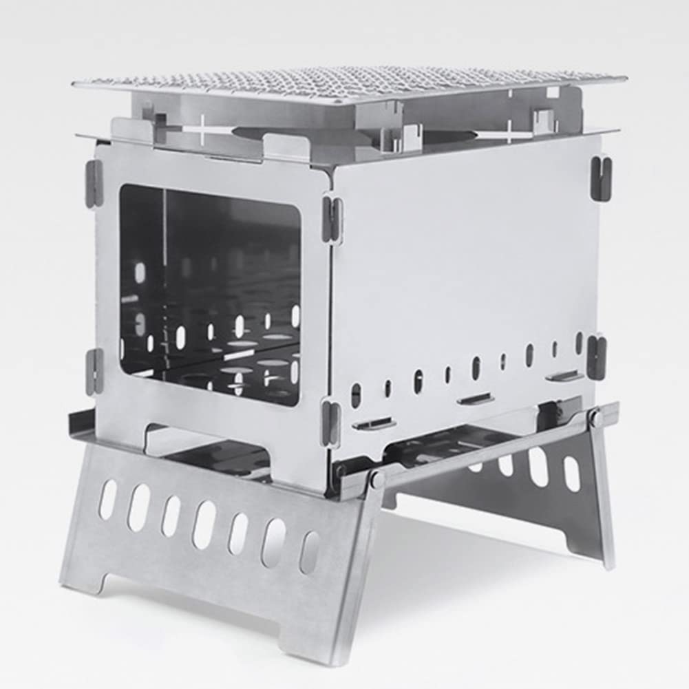 Poêle à Bois Pliable Portable Pour Camping - En Acier Inoxydable, Avec Grille De Cuisson Et Sac De Rangement