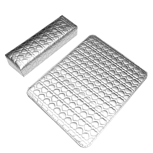 Cemaystic ネイルアート手枕 リストサポートクッション ? PUレザー製スポンジピロー 高さ調整可能 サロン用テーブルマット付き (銀)