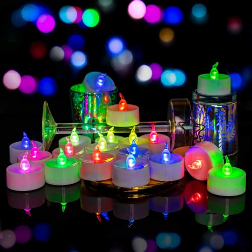 Beichi Color Changing Led Tea Lights Bulk, 24 Pcs Flameless Tealight Candles With Colorful Lights, Battery Operated Colored Fake Candles, No Flickering Light, [White Base] #TOP4