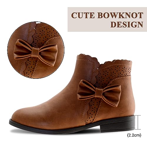 LseLom Girls Ankle Boots Kids Ankle Booties Bow Side Zipper Low Heel Outdoor Warm Shoes for Little Kids/Big Kids3