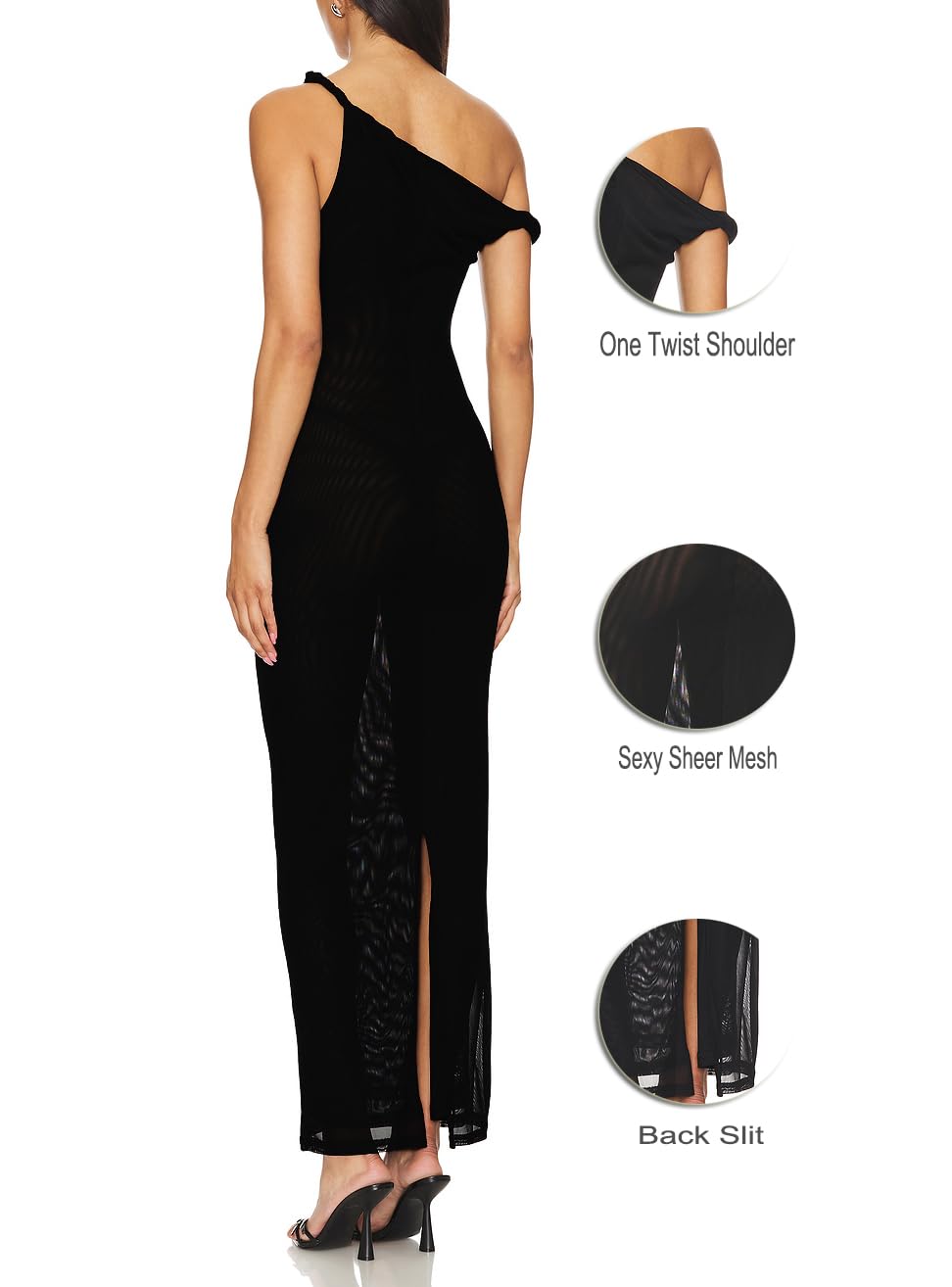 Abito formale da donna monospalla con spacco posteriore sexy in rete aderente maxi abito una spalla attorcigliata copricostume da spiaggia 387