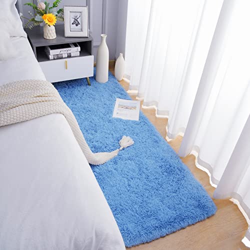 Chicrug Soft Runner Rug For Bedroom Living Room Plush Fluffy Rug 2X6 Feet, Shag Furry Runner Rug Carpet Non Shedding For Nursery Children Kids Girls Room Home Decorative, Cobalt Blue #TOP2
