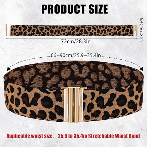Women Stretch Waist Belts, Skinny Elastic Wide Waistband Leopard Print Retro Dress Tuck Belt, Unique Buckle4