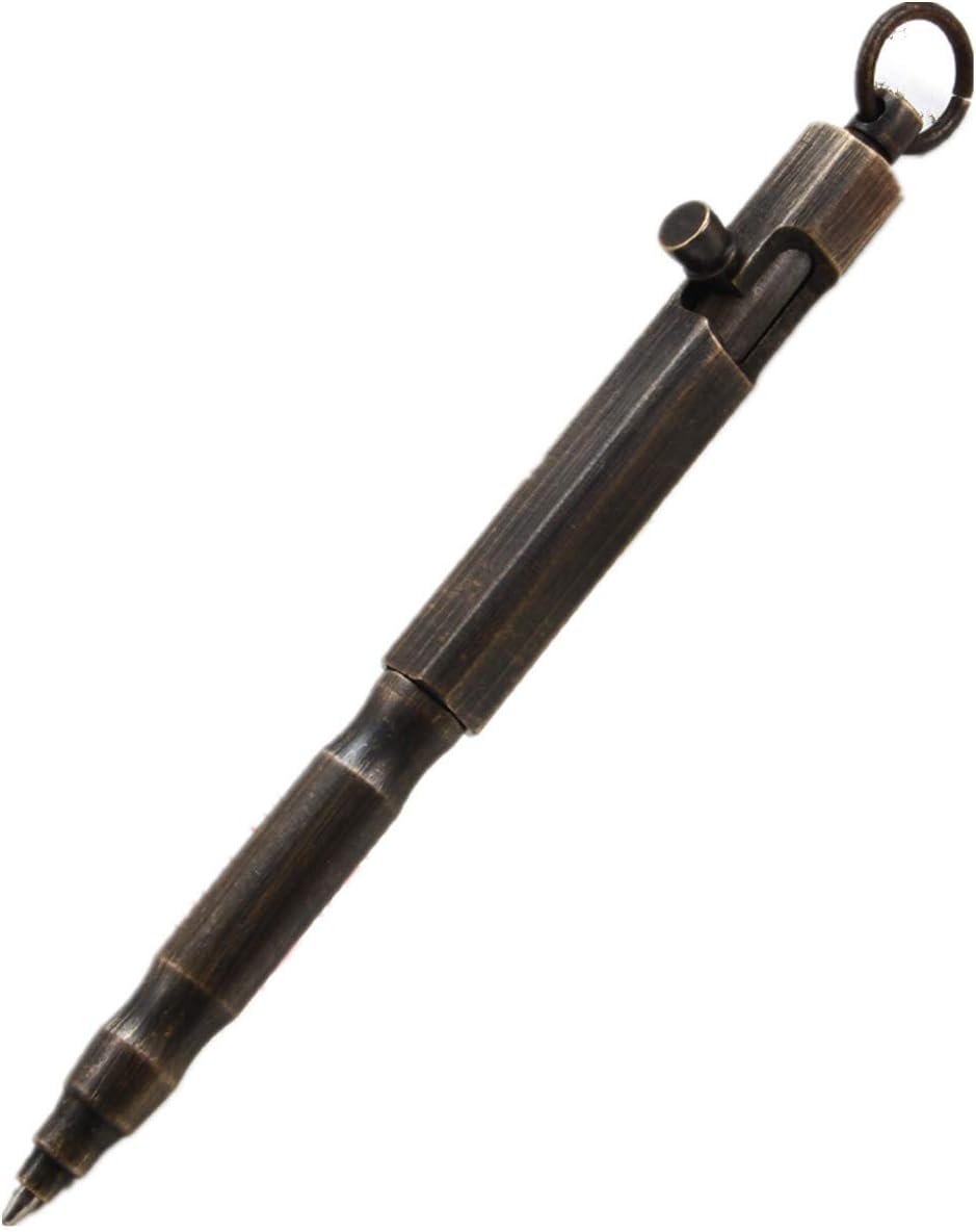 SZHOWORLD Pure Solid Brass Bolt Action Pen Creative Square Shape Business Gift Pocket Pen for EDC Signature (Retro Black)