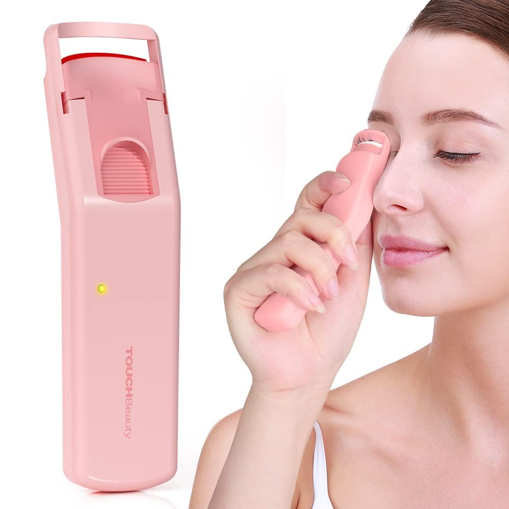 TOUCHBeauty AG-9906P - Rizador de pestañas eléctrico con almohadilla térmica de silicona, calentamiento rápido 30S, duradero durante 24 horas, ligero para viajes, Rosa.