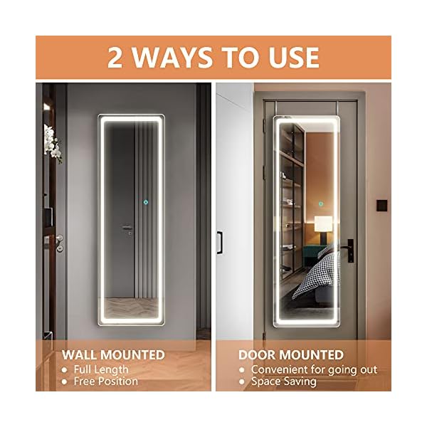 LVSOMT FullLength Mirror with Lights, 47"x14" LED Lighted Wall Mounted