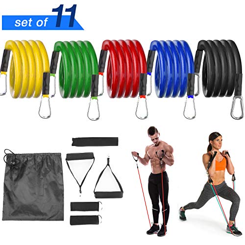 Bandes de résistance, Sendowtek équipement de gym pour les bras, les fessiers, bandes de fitness avec 5 tubes, 2 poignées de mains, 2 sangles de cheville pour les jambes la maison Yoga Pilates