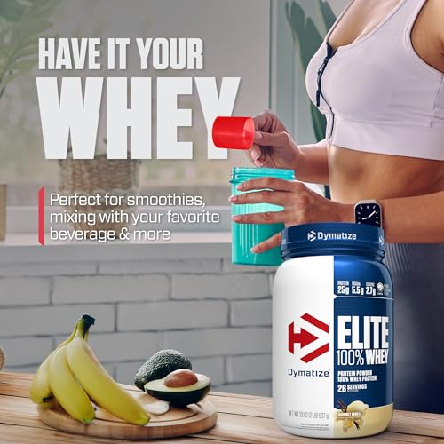 Image of Dymatize Elite 100% Whey Protein Powder, L-Leucine, Quick Absorbing & Fast Digesting for Optimal Muscle Recovery, Gourmet Vanilla, 2 Pound (Pack of 6)