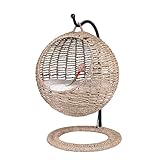 OEHID Wicker Cat Hammock, Seagrass Rattan Bed Cave for Indoor and Outdoor Cats, Egg Chair Swinging Elevated House Nest With Soft Cushion & Hanging Toy