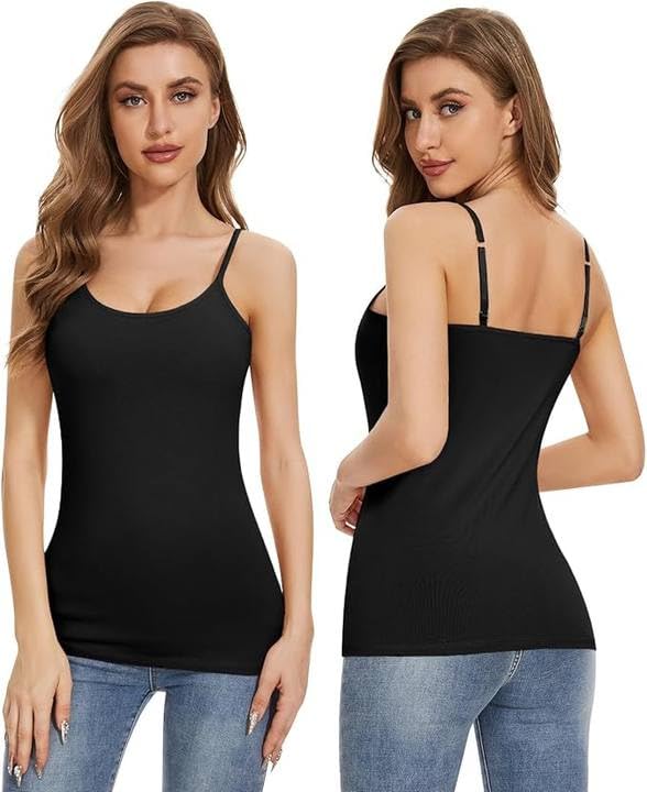 Image of Accbiety 3 Pack Womens Camisole with Built in Bra Adjustable Strap Tank Tops Basic Cotton Undershirt Cami