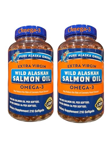 Omega3 Extra Virgin Wild Pure Alaskans Salmon Oil 420 Total Softgels 1000mg Omega-3 Supplement with DHA & EPA; 2 Packs; Updated Packaging