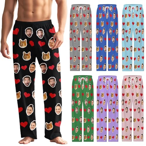 Pijamas Personalizados con Foto, Pantalones de Pijama con Cara de Perro/Gato para Hombres y Mujeres, Regalos Personalizados para Amantes de las Mascotas (Diseño 1)